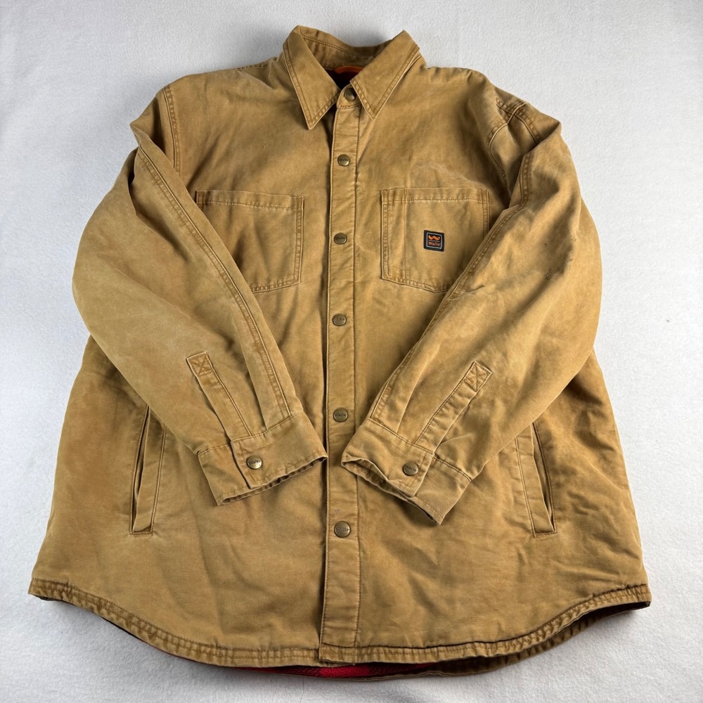 Walls Outdoor Goods Mens XL Brown Duck Canvas Fleece Lined Plaid Shirt Jacket